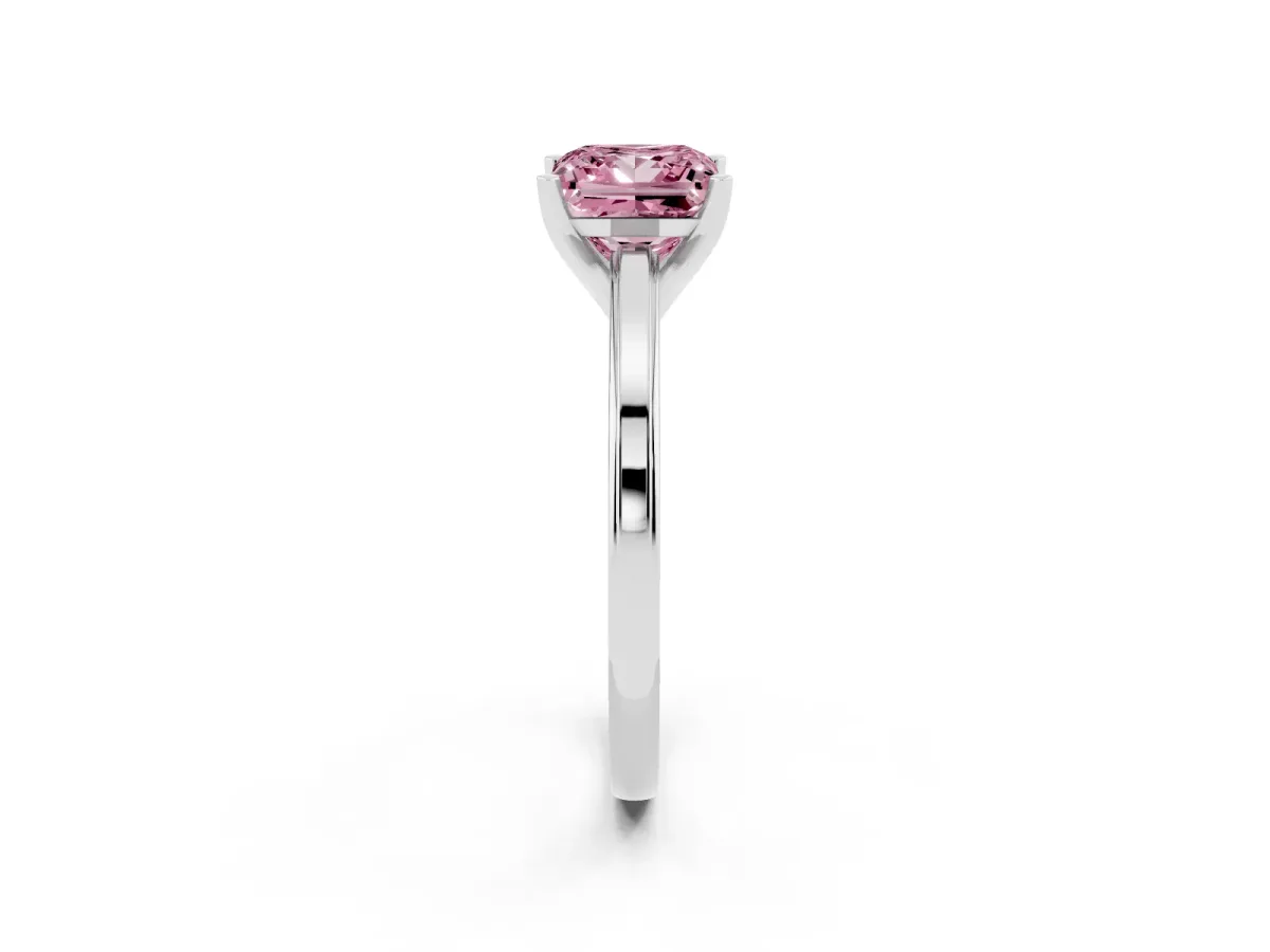 Fancy Pink Princess Cut Solitaire Diamond Ring with Four-Prong Setting and Classic Band Silver
