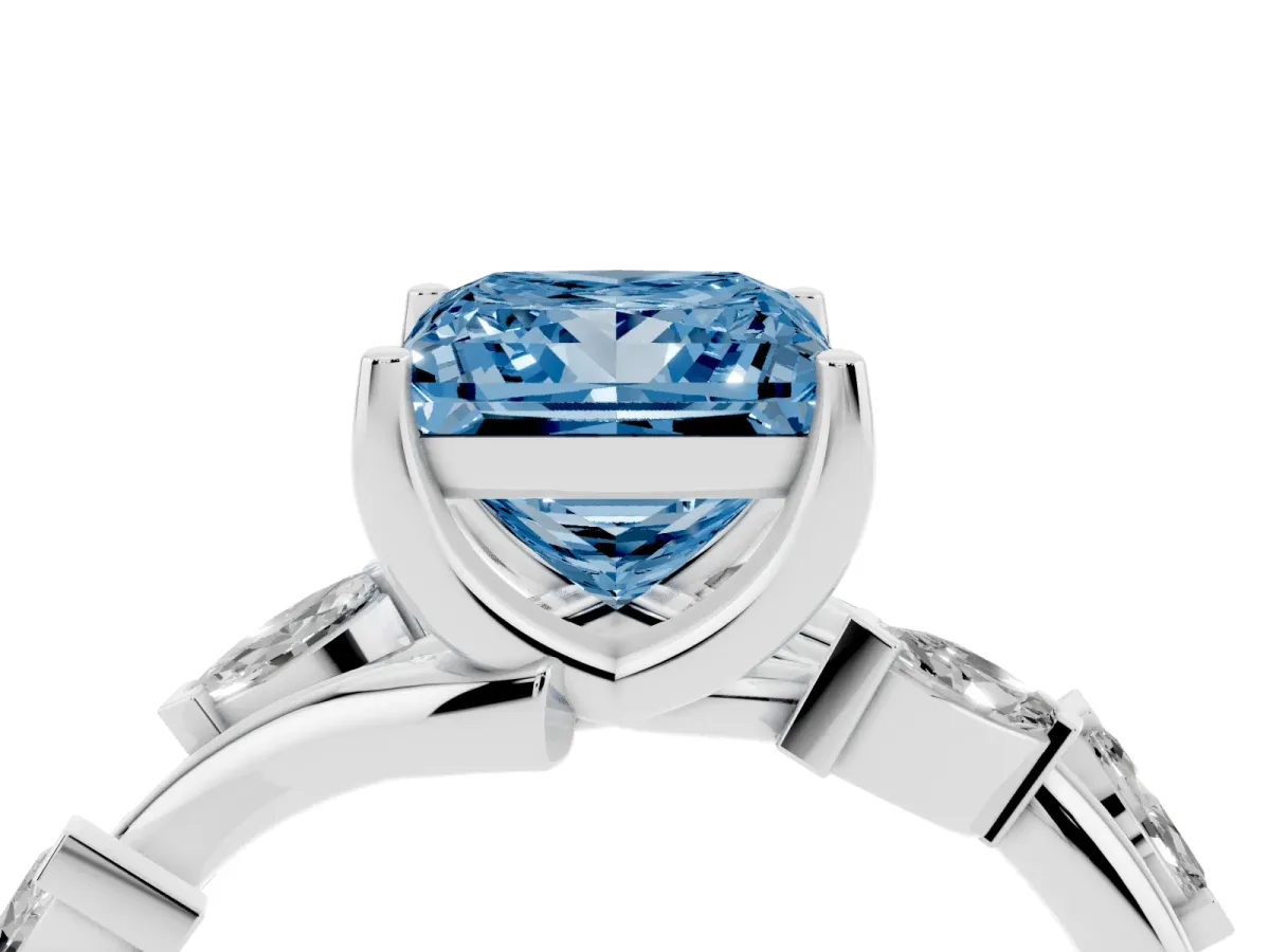 Fancy Blue Princess Cut Solitaire Twisted Band Marquise Accent Prong Setting Ring Silver