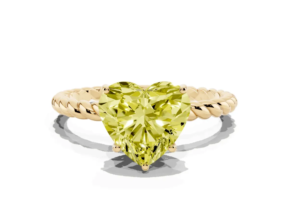 Fancy Yellow Heart Cut Solitaire Twist Band Ring with Four-Prong Setting Yellow gold
