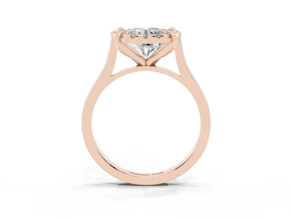 Round Cut Diamond Cluster Halo Solitaire with Four-Prong Setting Rose gold