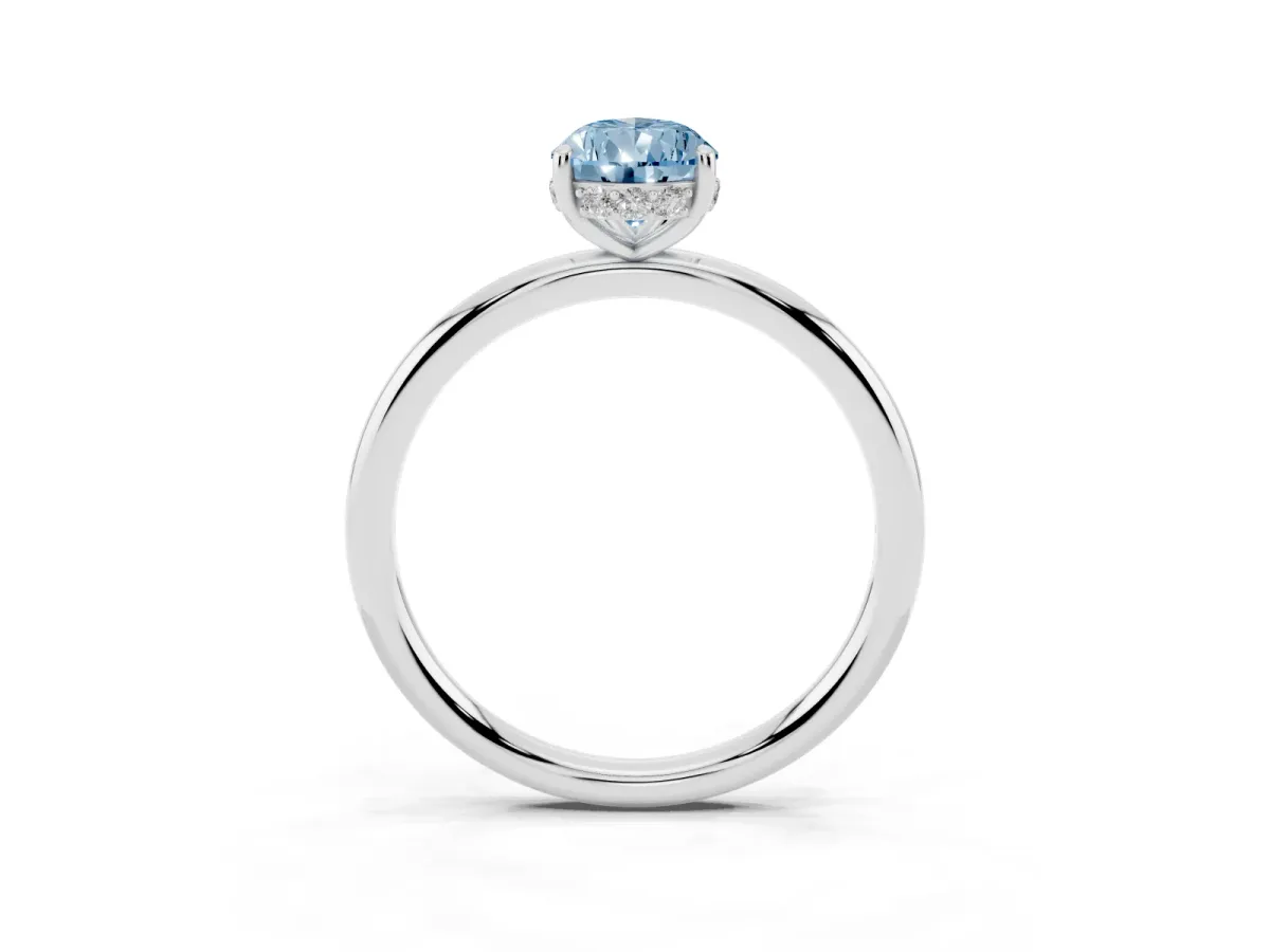 Fancy Blue Pear Cut Solitaire Diamond Ring with a Classic Band and Four-Prong Setting Platinum