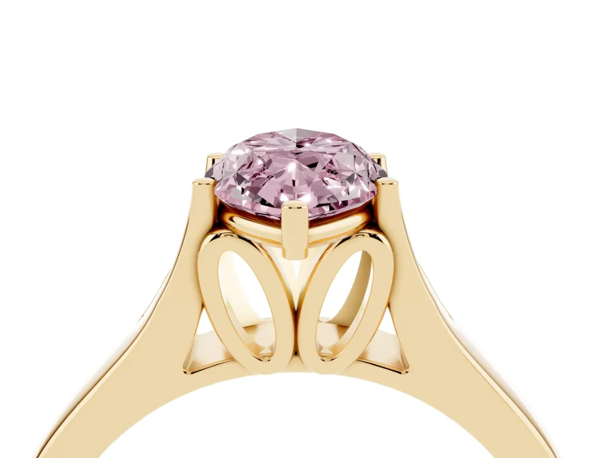 Fancy Pink Marquise Cut Solitaire Diamond Ring with Cathedral Band and Four-Prong Setting Yellow gold