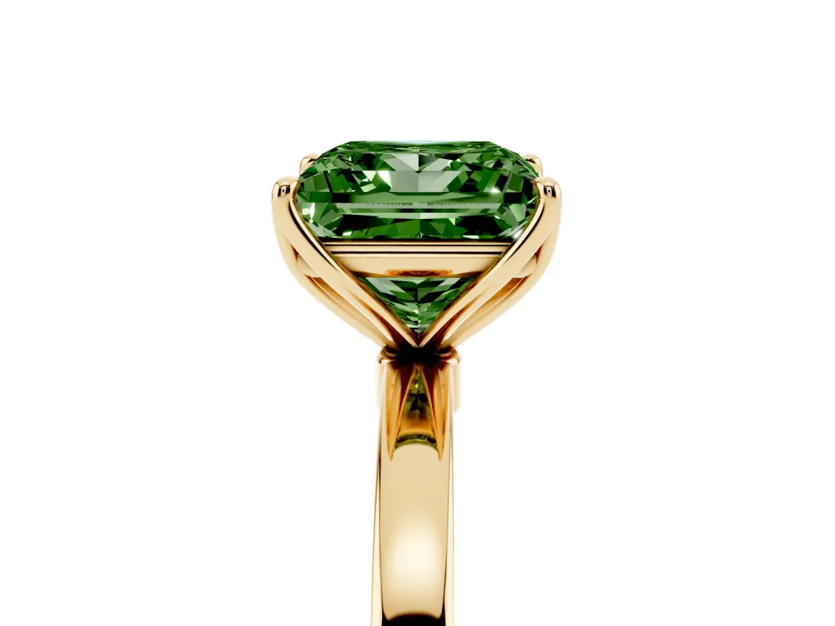 Fancy Green Princess Cut Diamond Solitaire Ring with Thin Band and Prong Setting Yellow gold