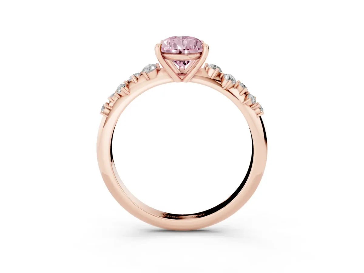 Fancy Pink Pear Cut Diamond Cluster Side Stone Solitaire Ring with Prong Setting Rose gold