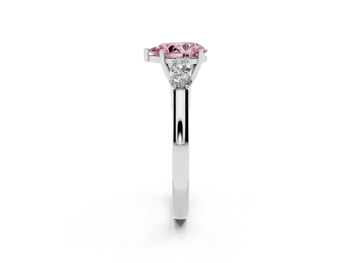 Fancy Pink Pear Cut Cut Diamond Five-Stone Prong Set White Gold Ring Silver
