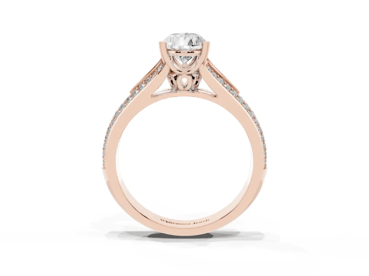 Pear Cut Diamond Split Shank Engagement Ring with Pavé Band Rose gold