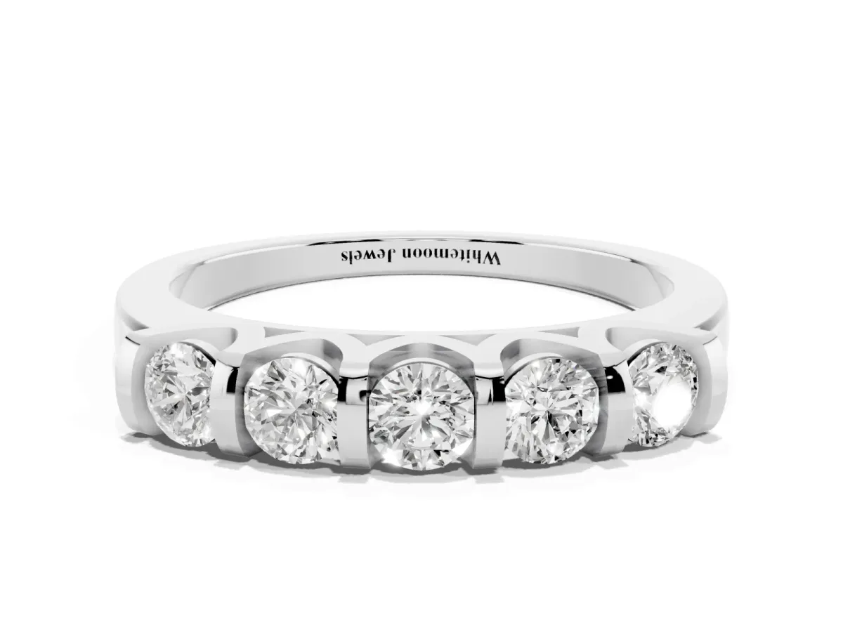Five-Stone Round Diamond Half-Eternity Bar-Set Ring White gold