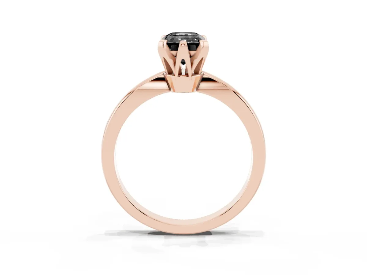 Fancy Black Emerald Cut Solitaire Engagement Ring with Six-Prong Setting and Tapered Band Rose gold