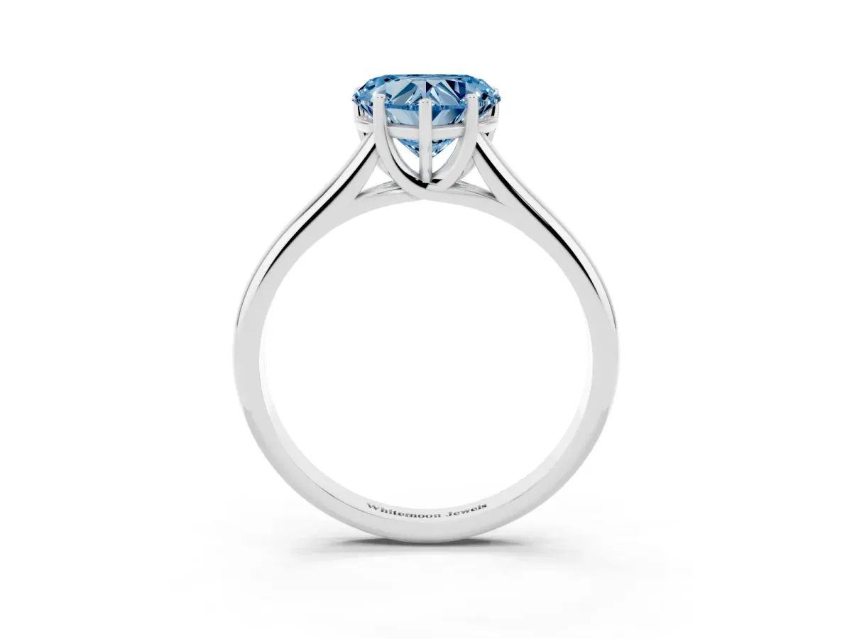 Fancy Blue Heart Cut Cut Diamond Solitaire Engagement Ring with Tapered Plain Band and Four-Prong Setting Platinum