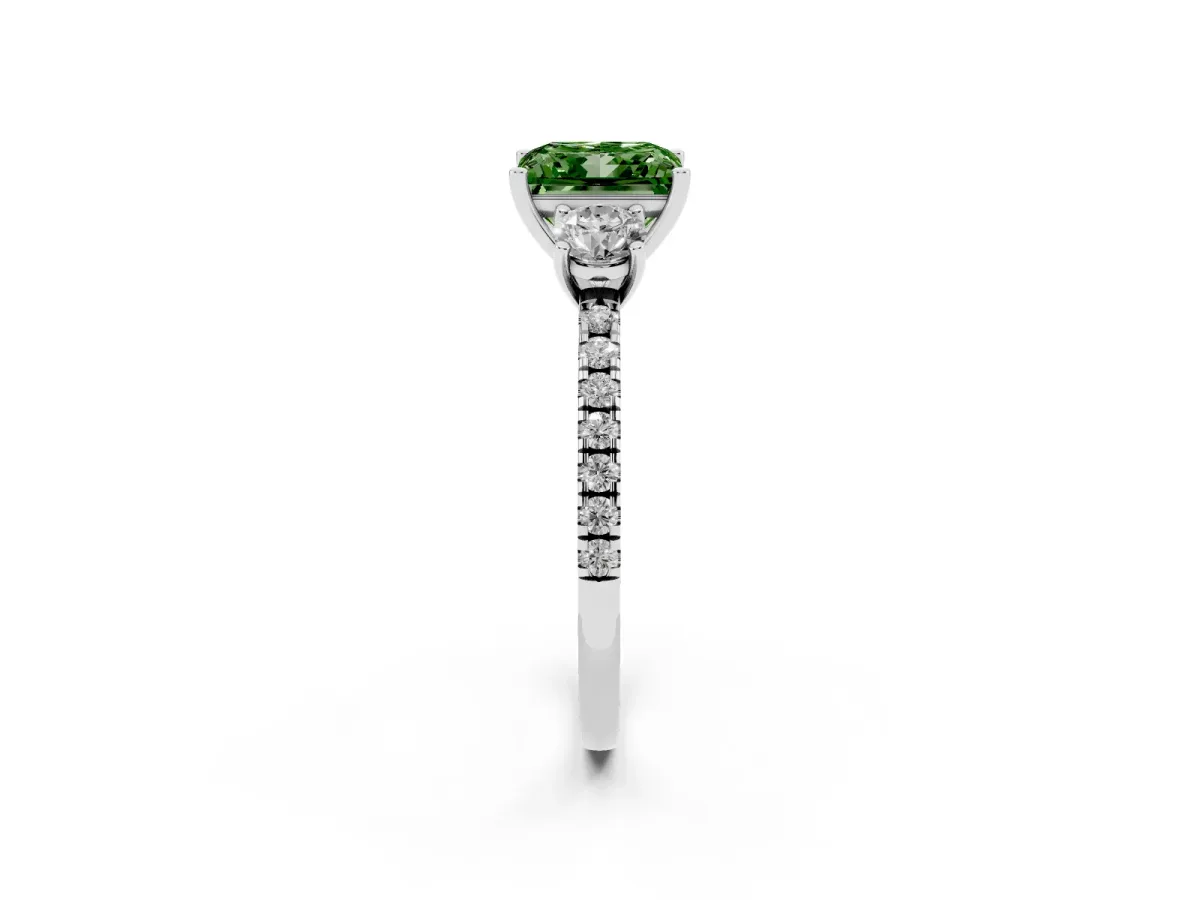 Fancy Green Three-Stone Princess Cut Cut Diamond Pavé Band with Prong Setting Silver