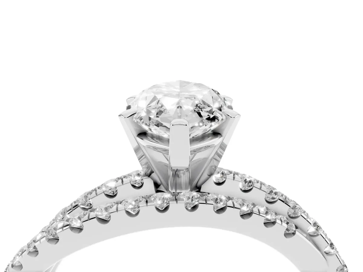 Marquise Cut Solitaire Twist Band with Pavé Setting and Four-Prong Setting Silver
