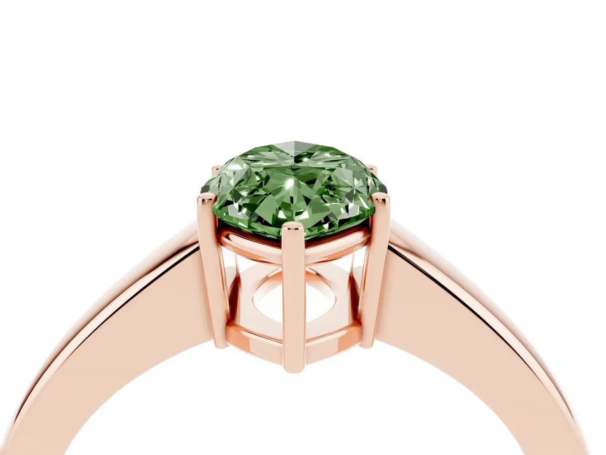 Fancy Green Marquise Cut Solitaire Diamond Ring with Tapered Band and Four-Prong Setting Rose gold