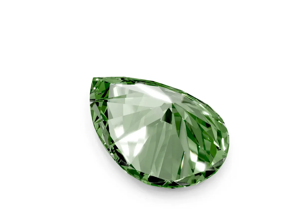 Fancy Green Pear Cut Diamond Ring with Marquise Side Stones and Prong Setting Platinum