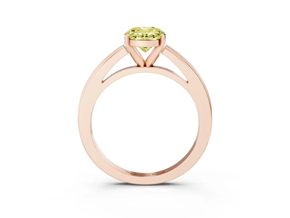 Fancy Yellow Oval Cut Solitaire Diamond Ring with Four-Prong Setting and Classic Band Rose gold
