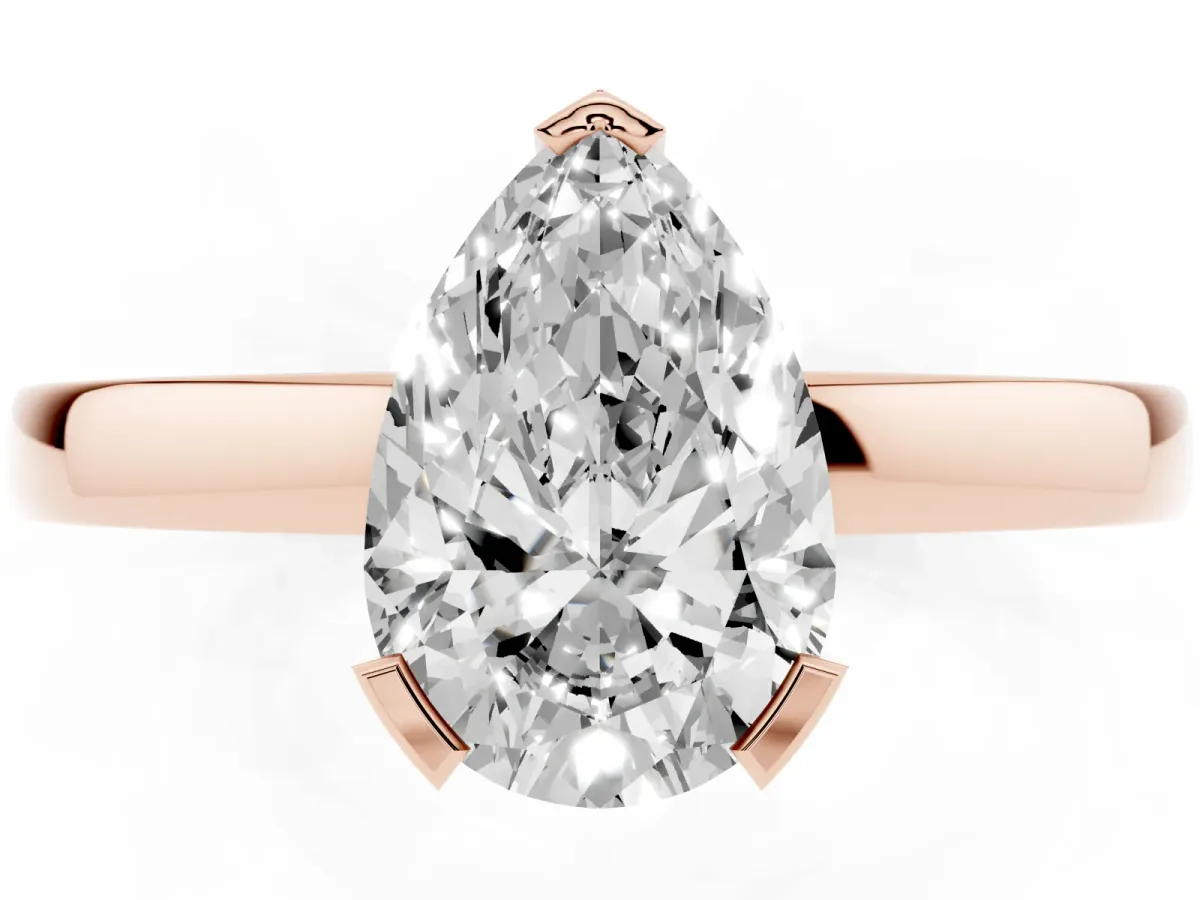 Pear Cut Cut Solitaire Ring with Four-Prong Setting and Classic Band Rose gold
