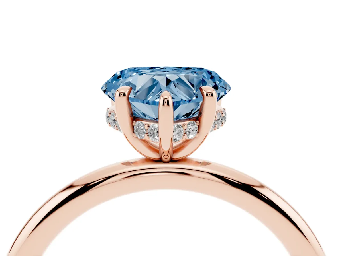 Fancy Blue Heart Cut Diamond Solitaire Ring with Thin Band and Four-Prong Setting Rose gold