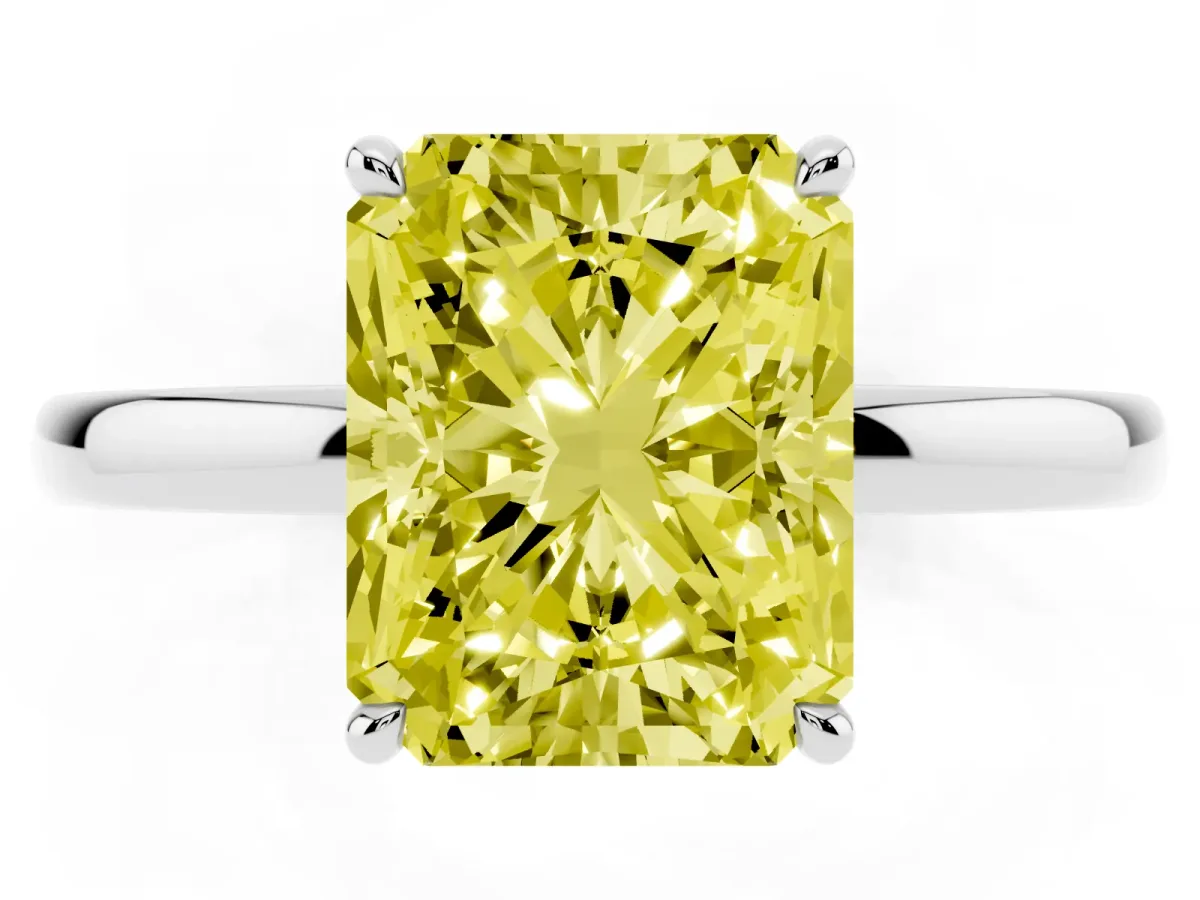 Fancy Yellow Radiant Cut Solitaire Engagement Ring with Cathedral Band and Four-Prong Setting Silver