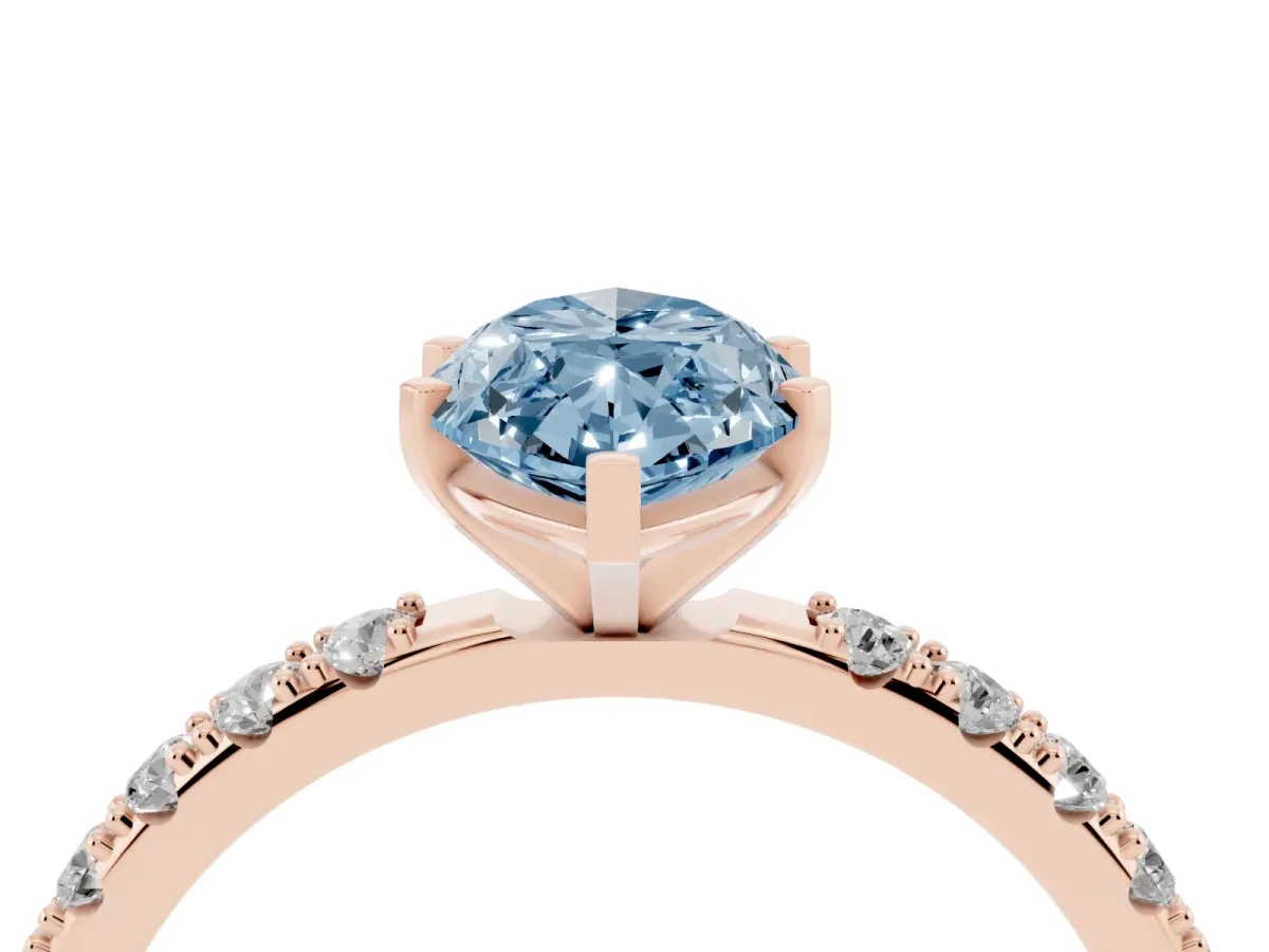 Fancy Blue Marquise Cut Diamond Solitaire Pavé Band with Four-Prong Setting Rose gold