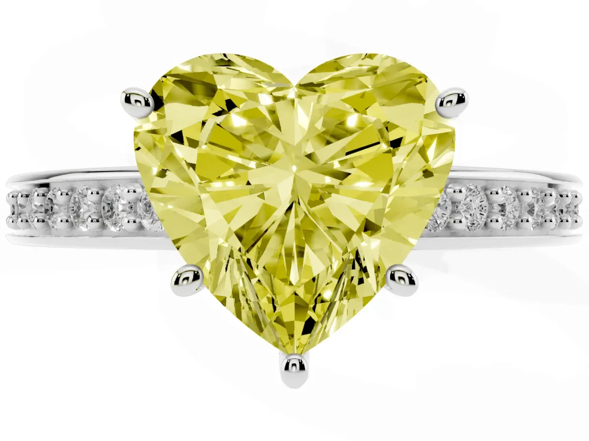 Fancy Yellow Heart Cut Solitaire Pavé Band Prong Setting Ring Platinum