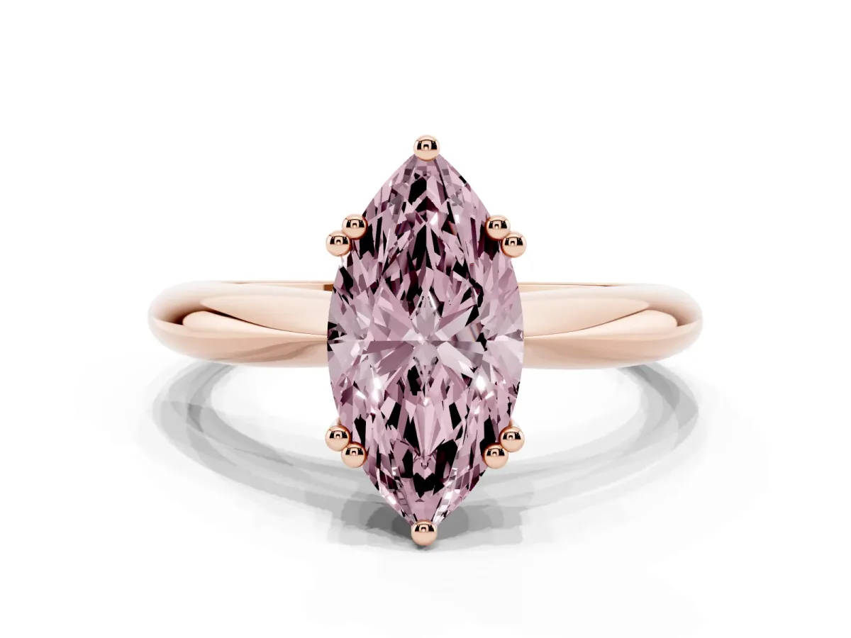 Fancy Pink Marquise Cut Cut Solitaire Engagement Ring with Tapered Band and Four-Prong Setting Rose gold
