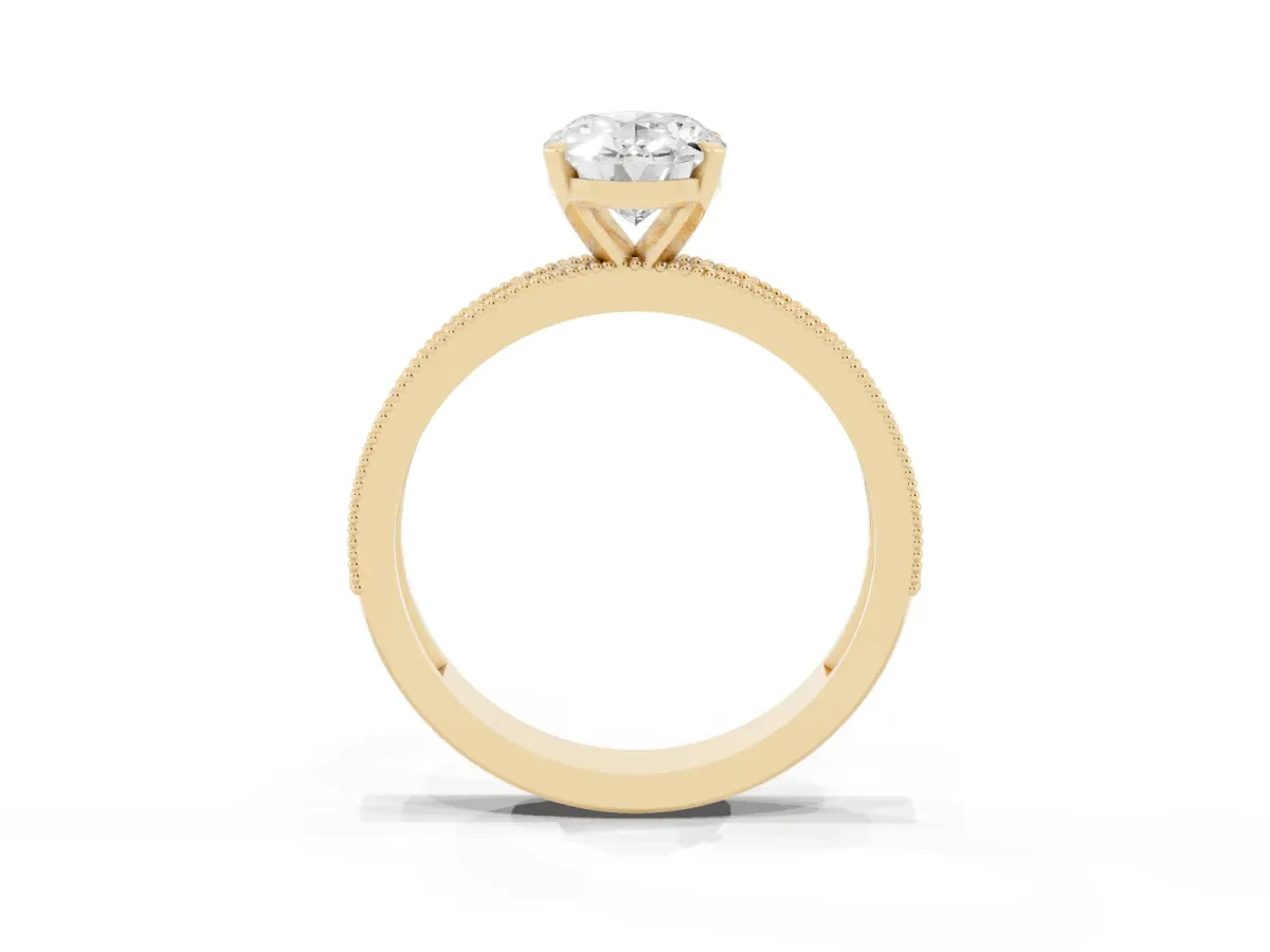 Oval Cut Diamond Milgrain Pavé Engagement Ring with Four-Prong Setting Yellow gold