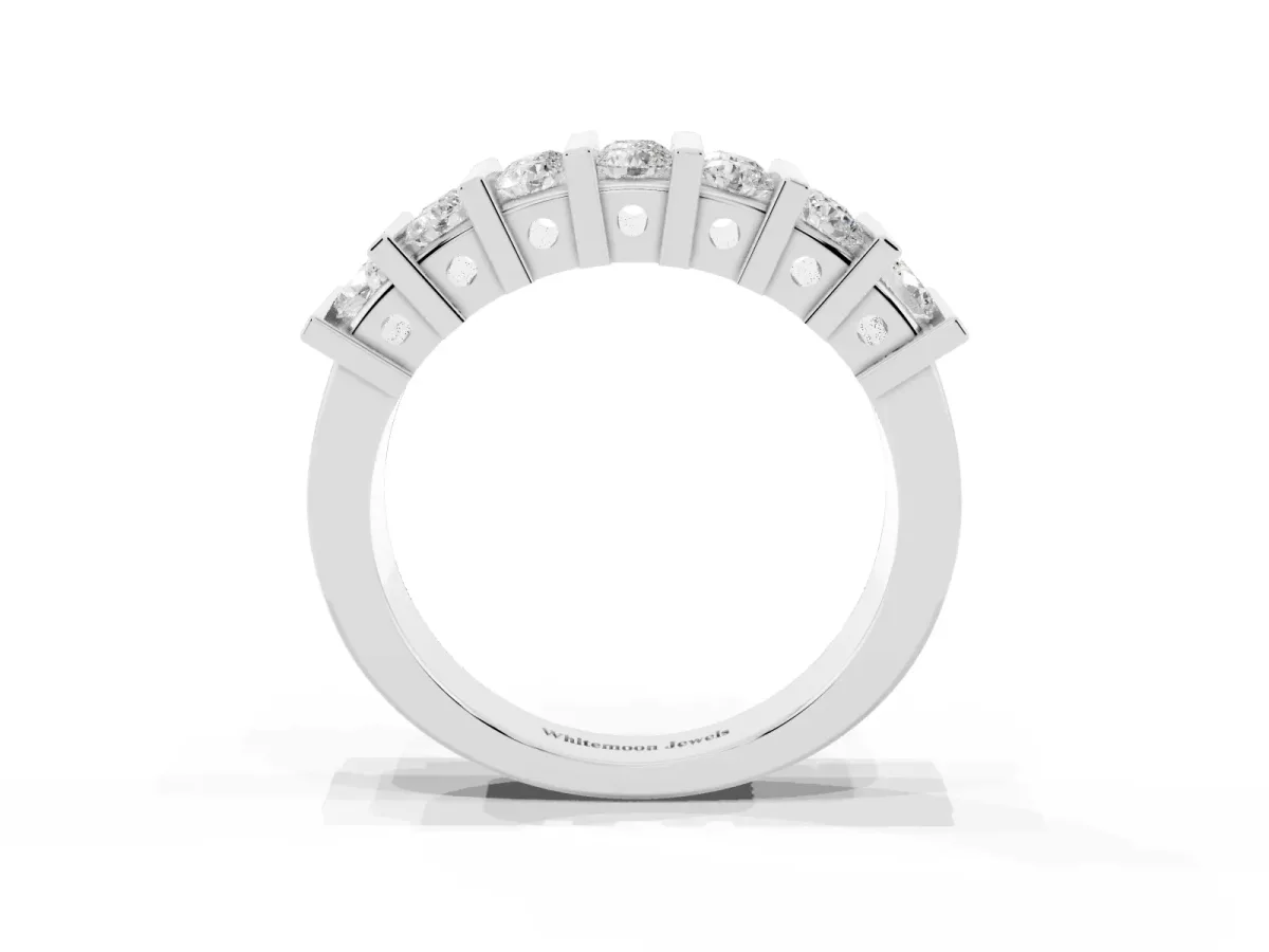 Channel Set Round Diamond Step Band with Bar Prong Setting Silver