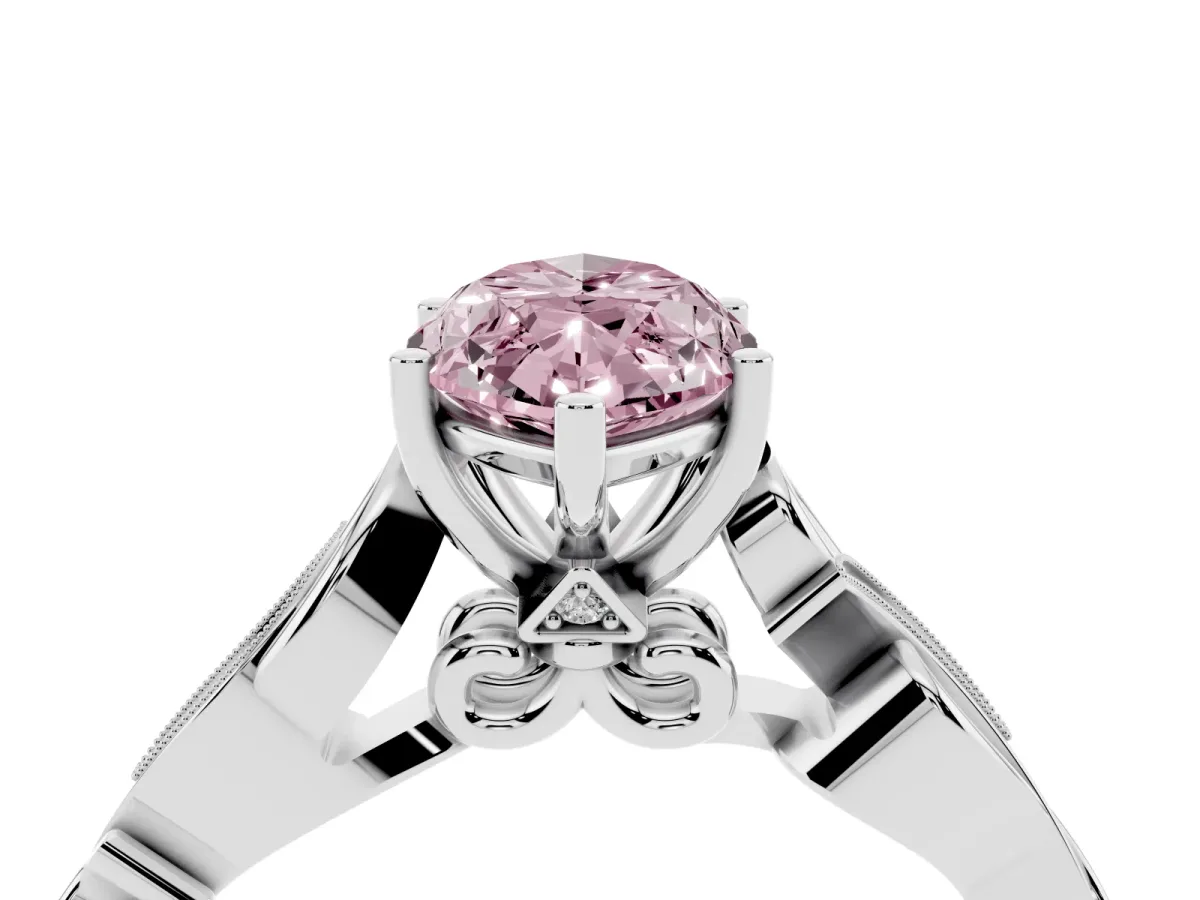 Fancy Pink Marquise Cut Solitaire Vine Band with Milgrain Prong Setting Silver