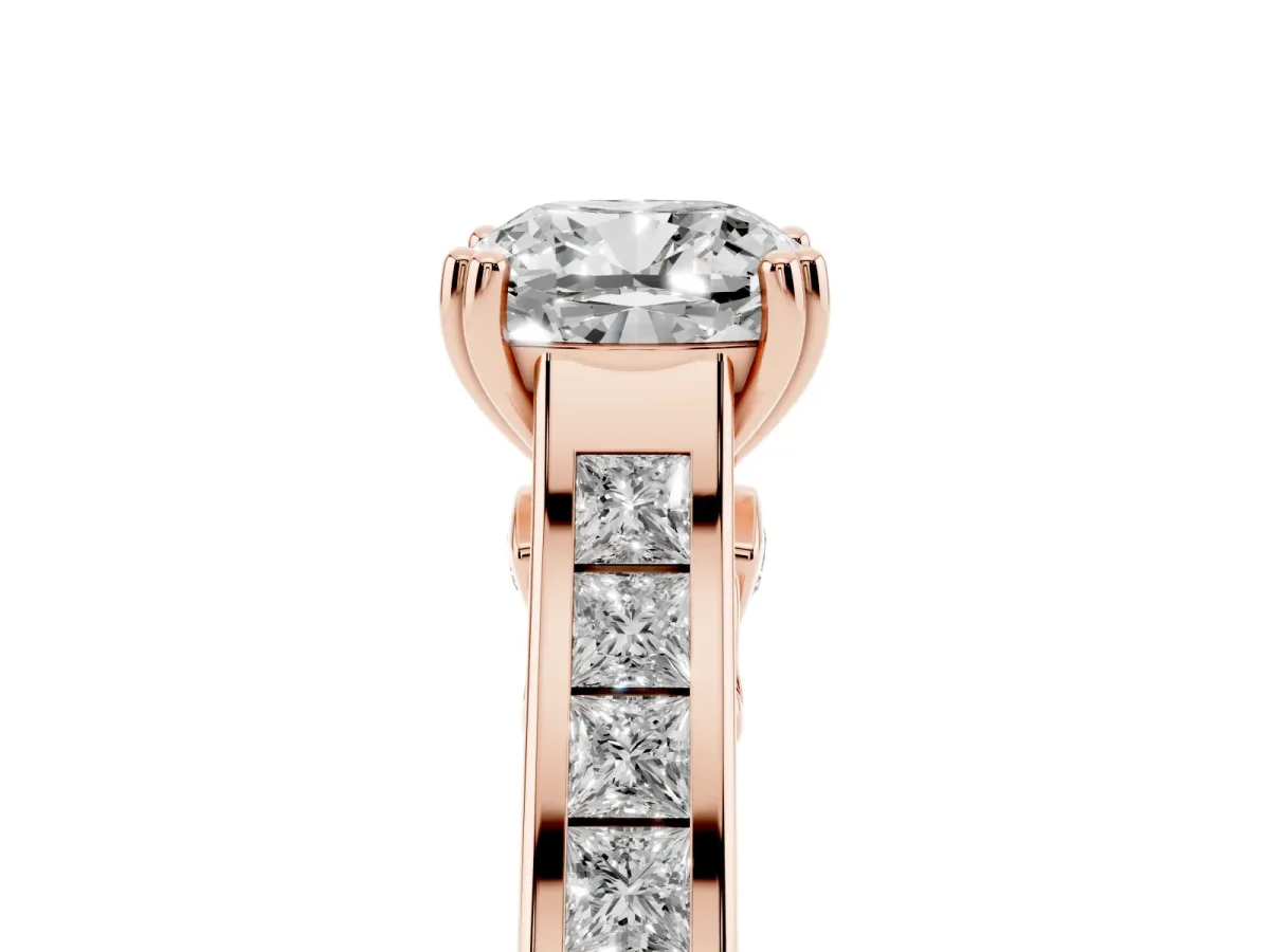 Cushion Cut Cut Channel Set Solitaire Engagement Ring with Prong Setting Rose gold