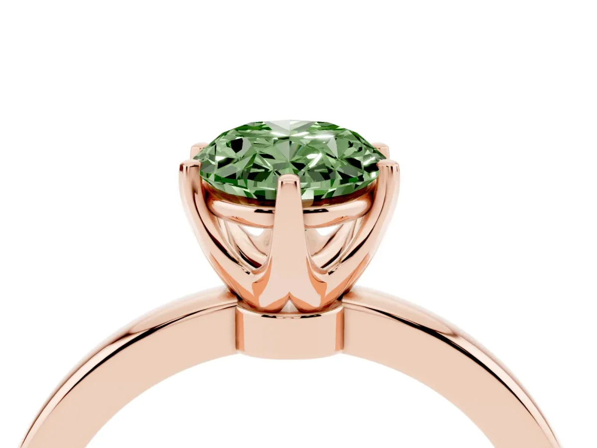 Fancy Green Oval Cut Solitaire Diamond Ring with Six-Prong Setting on a Classic Band Rose gold