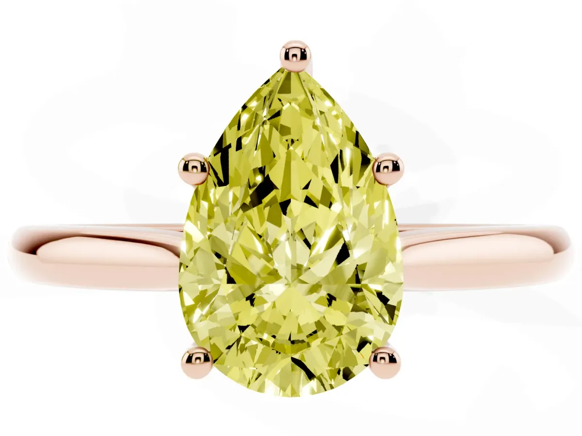 Fancy Yellow Pear Cut Cut Solitaire Ring with Cathedral Band and Four-Prong Setting Rose gold