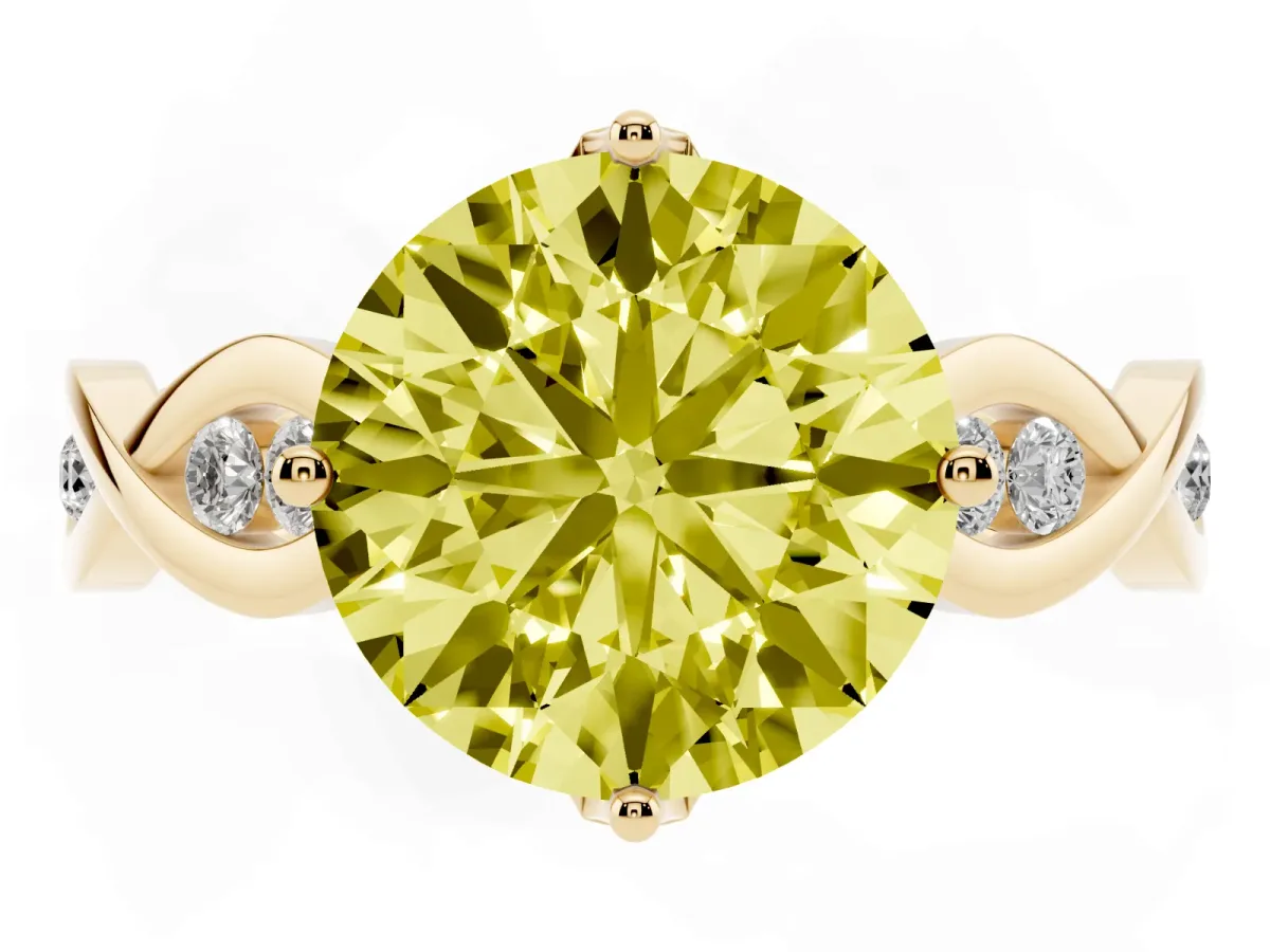 Fancy Yellow Round Cut Solitaire Twist Band with Leaf Prong Setting Yellow gold