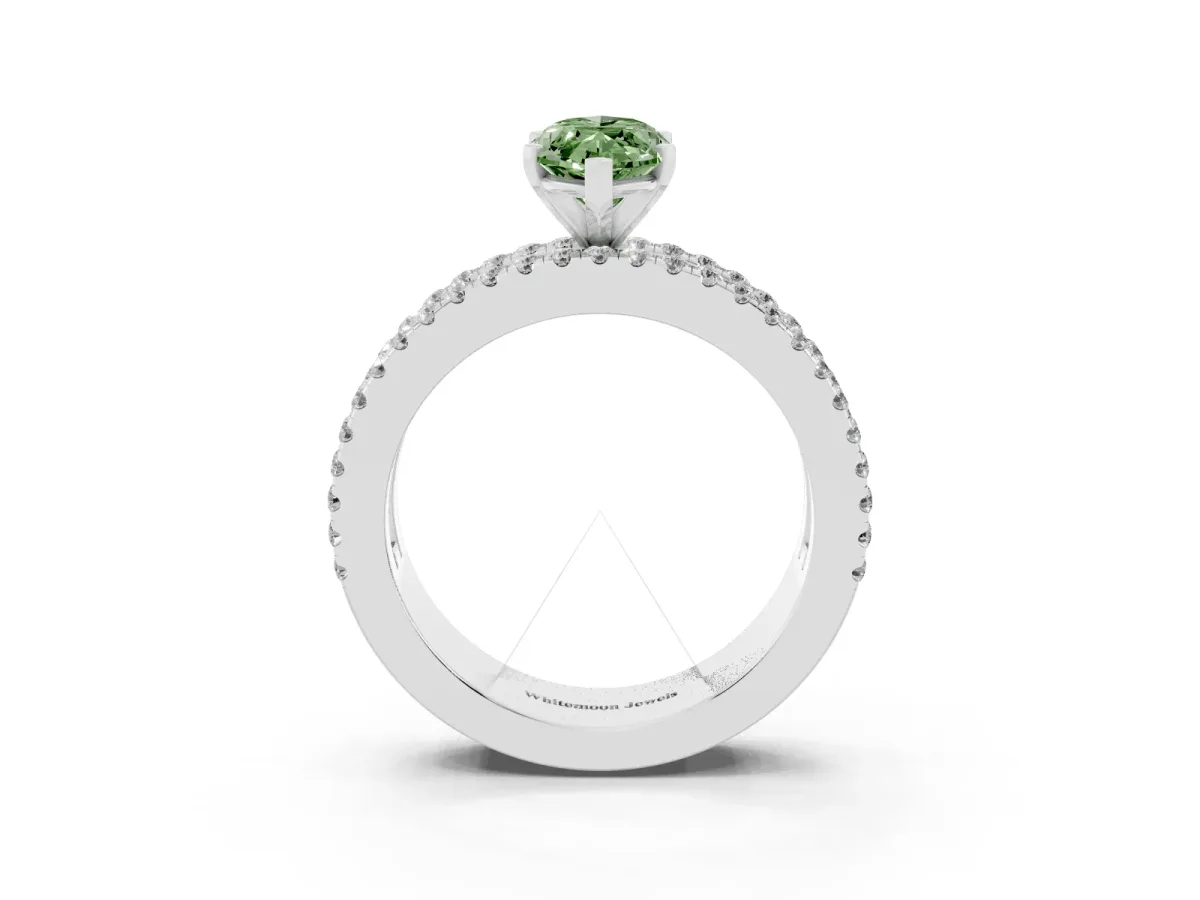 Fancy Green Marquise Cut Diamond Solitaire Ring with Pavé and Channel Set Band Platinum