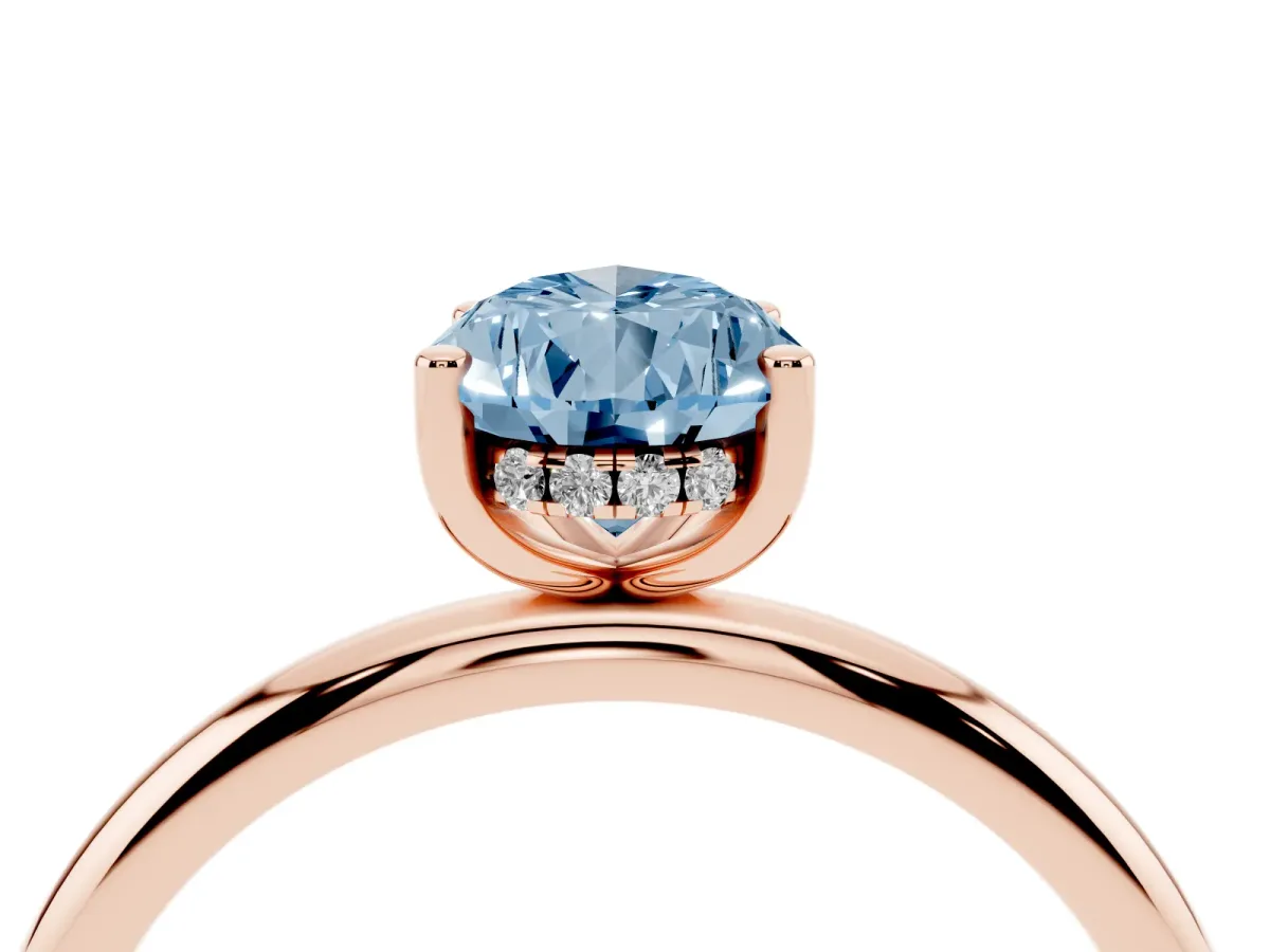 Fancy Blue Pear Cut Cut Solitaire Engagement Ring with Four-Prong Setting and Classic Band Rose gold