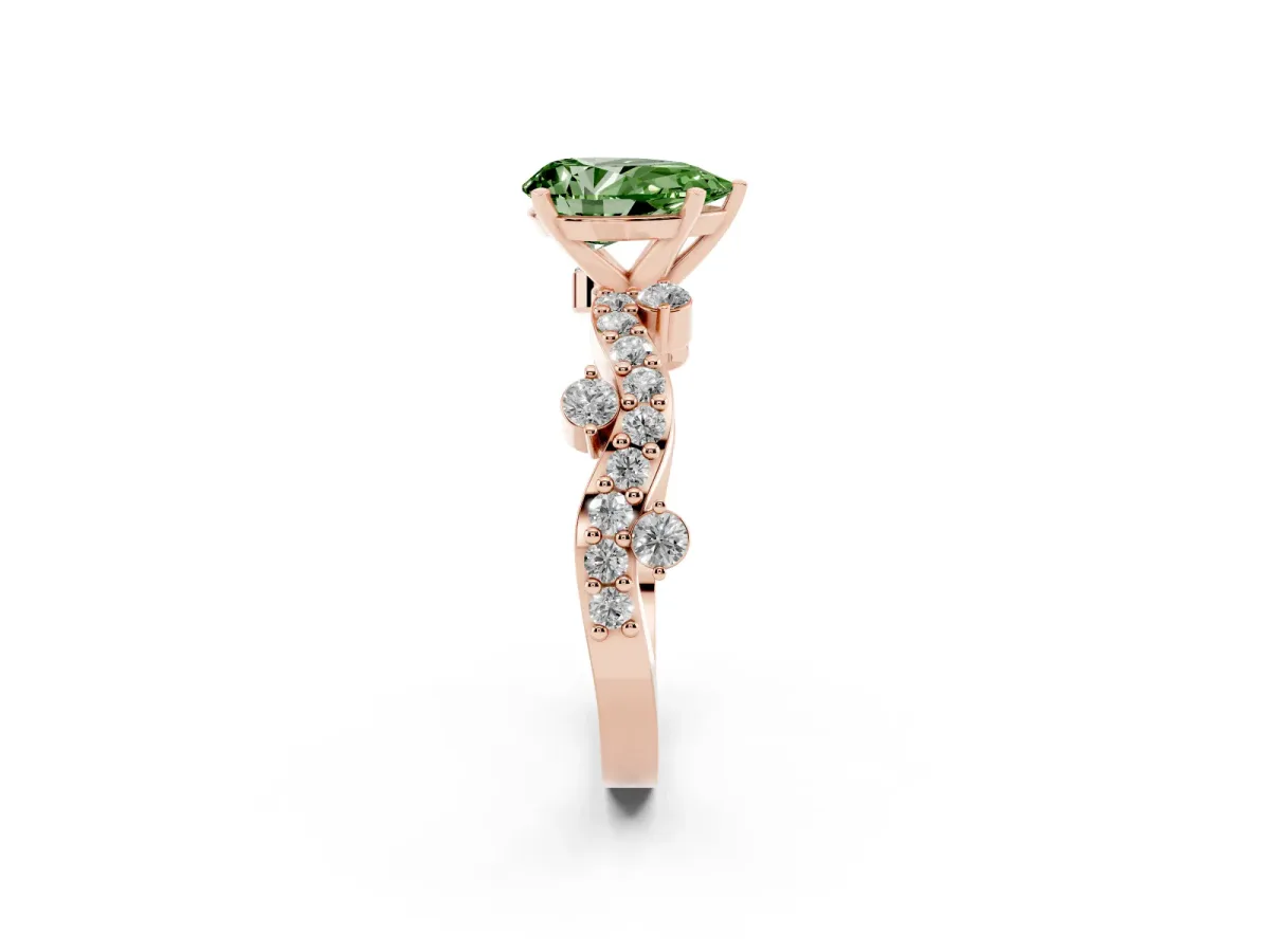 Fancy Green Pear Cut Cut Solitaire Diamond Twisted Band with Pave Setting Rose gold