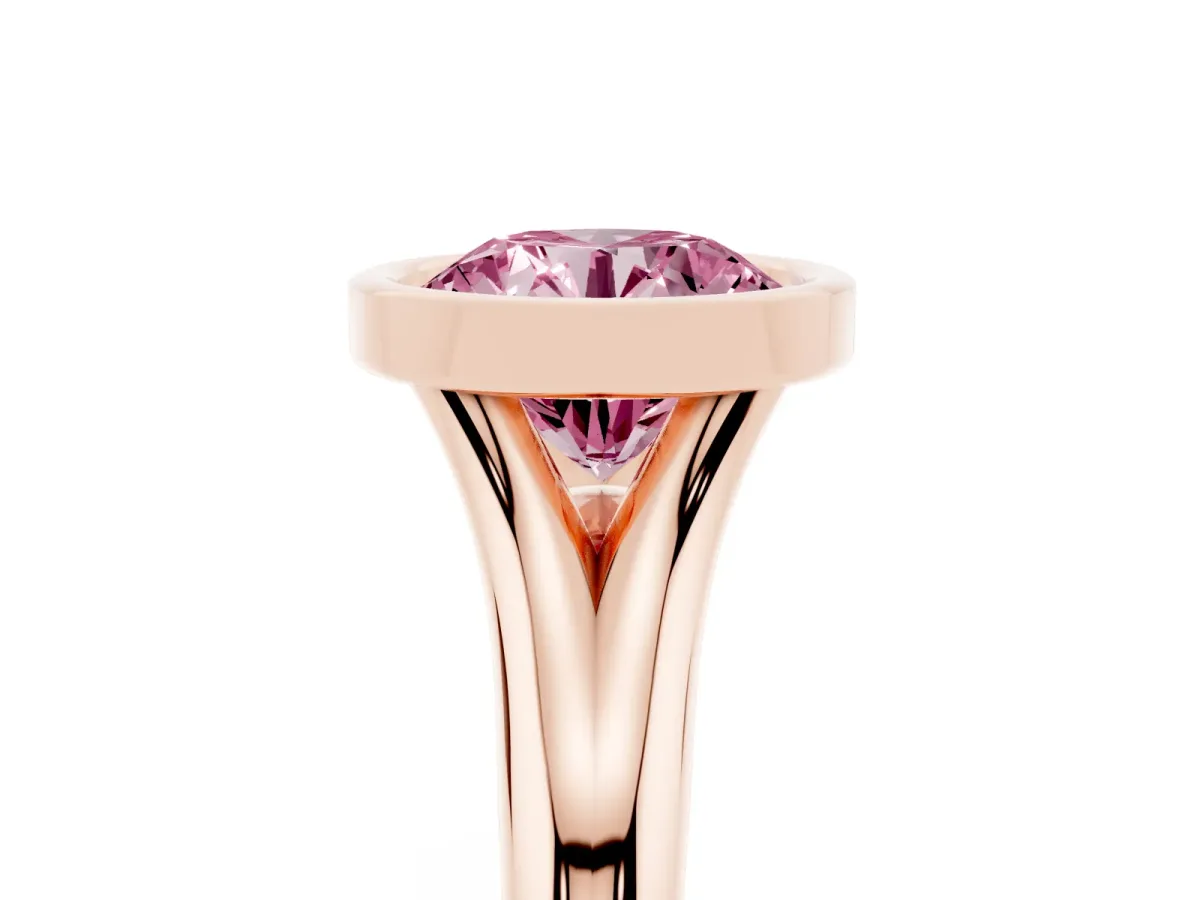 Fancy Pink Bezel Set Round Cut Solitaire Diamond Ring with Smooth Band Rose gold