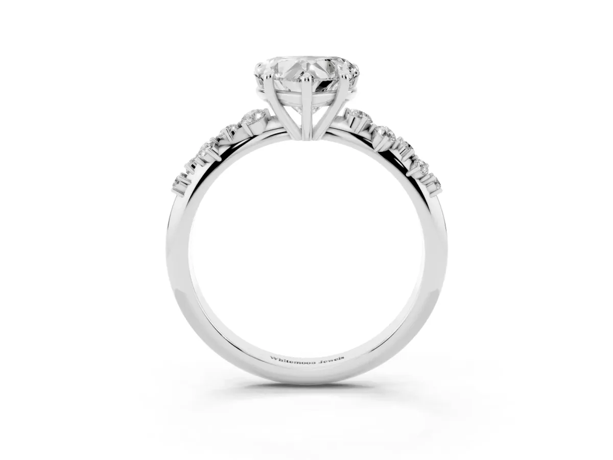 Heart Cut Diamond Cluster Side Stone Solitaire Ring with Prong Setting Silver