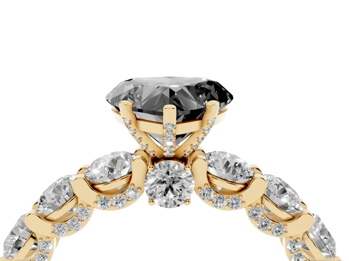 Fancy Black Heart Cut Diamond Side Stone Engagement Ring with Four-Prong Setting Yellow gold