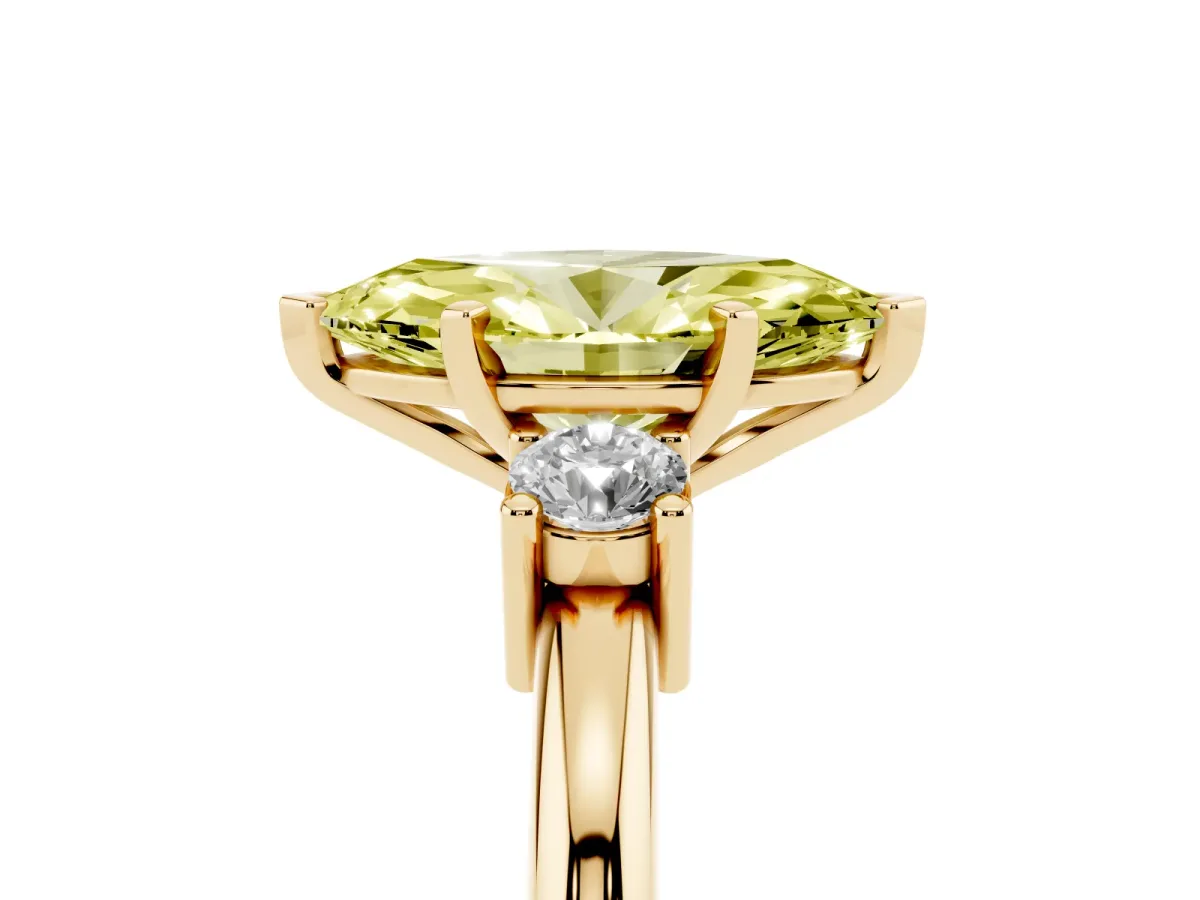 Fancy Yellow Three-Stone Marquise Cut Cut Diamond Solitaire with Prong Setting and Classic Band Yellow gold
