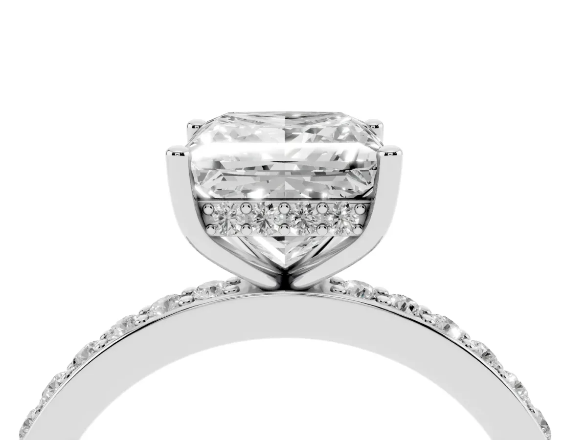 Princess Cut Cut Diamond Pavé Band Ring with Four-Prong Setting Platinum
