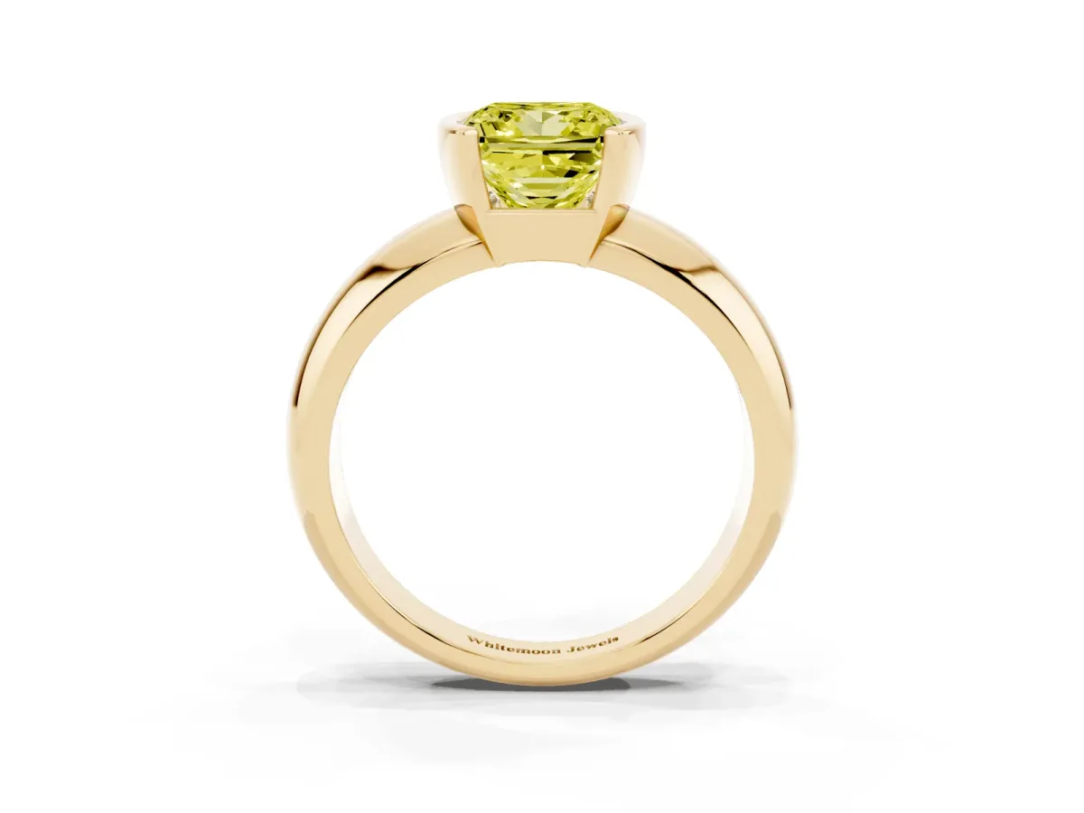 Fancy Yellow Princess Cut Solitaire Tension Set Diamond Ring with Wide Band Yellow gold