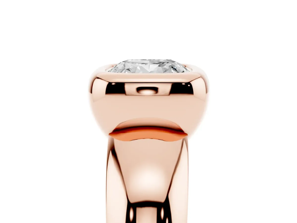 Bezel Set Cushion Cut Solitaire Ring with Wide Band Rose gold