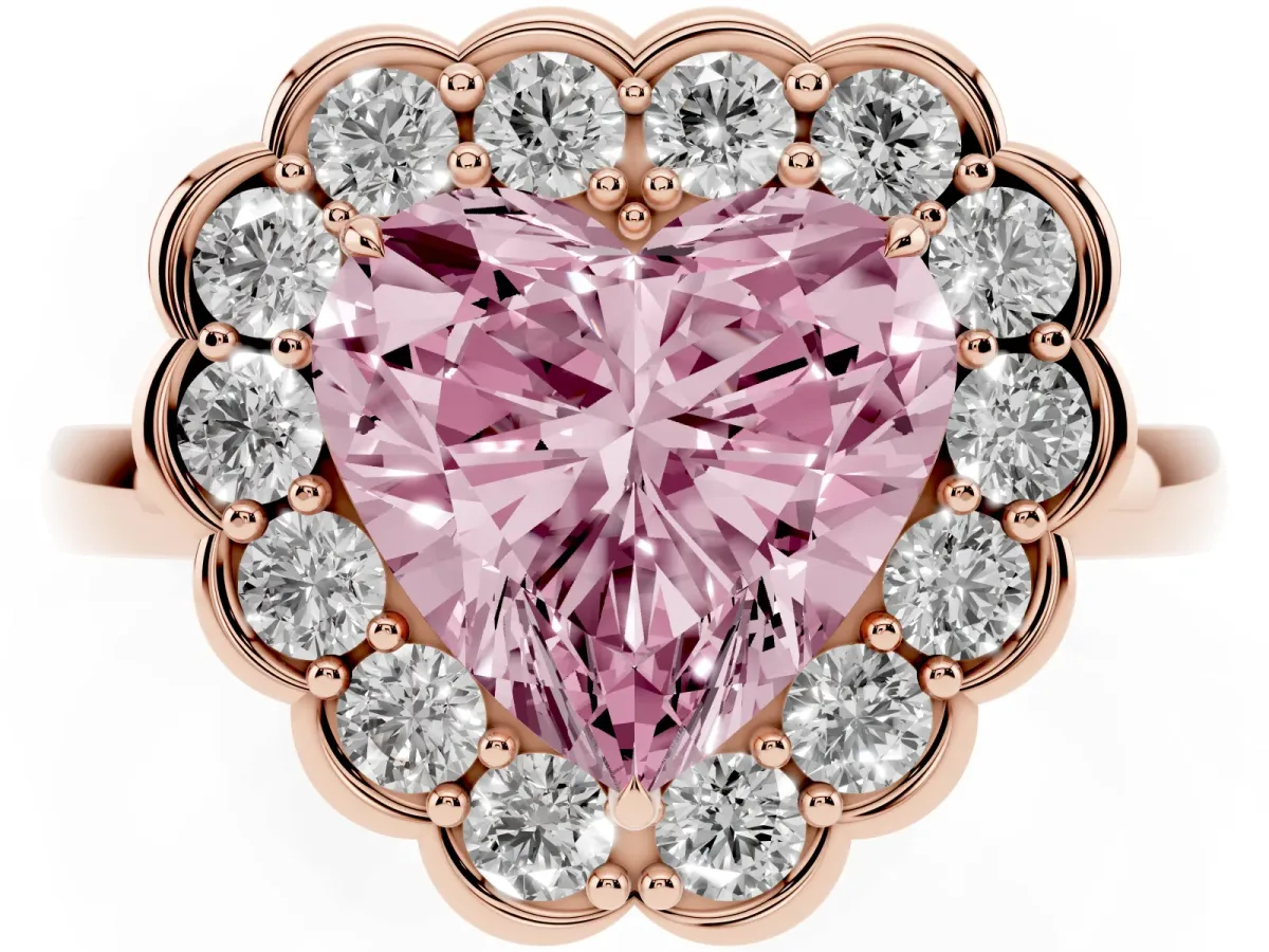 Fancy Pink Heart Cut Halo Cluster Diamond Engagement Ring with Solitaire Band and Prong Setting Rose gold