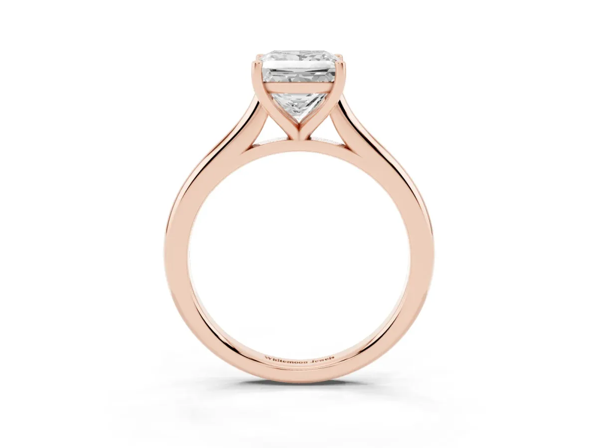 Princess Cut Cut Solitaire Ring with Cathedral Band and Four-Prong Setting Rose gold