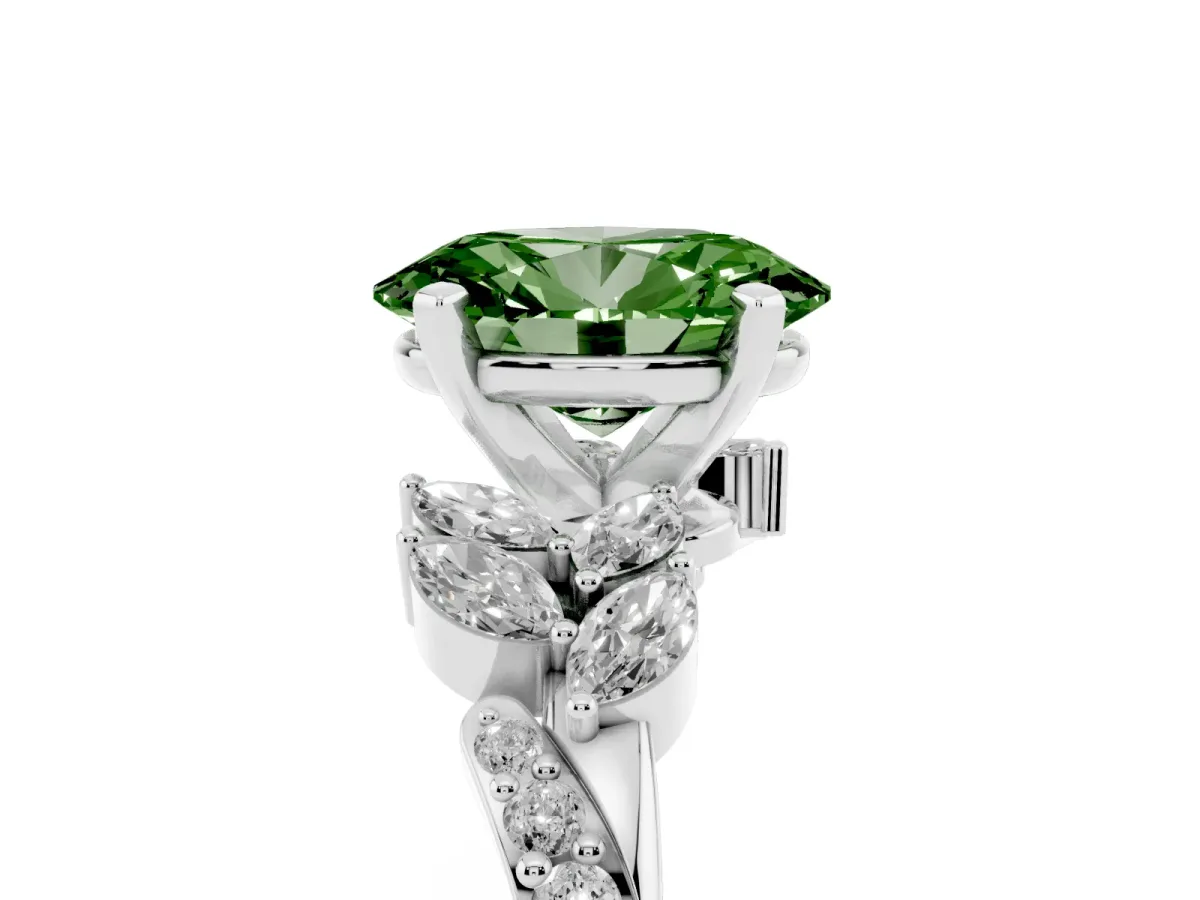 Fancy Green Oval Cut Solitaire Marquise Twist Band with Six-Prong Setting Silver