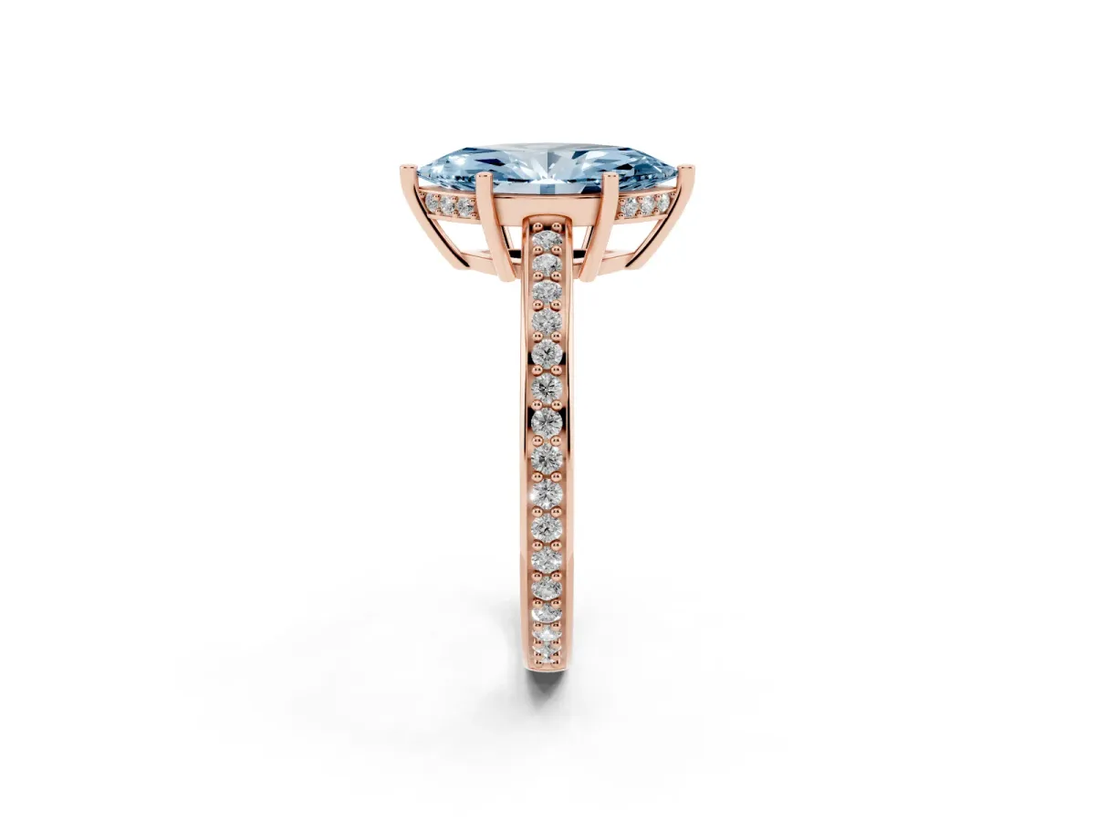 Fancy Blue Marquise Cut Solitaire Pavé Band Prong Setting Ring Rose gold