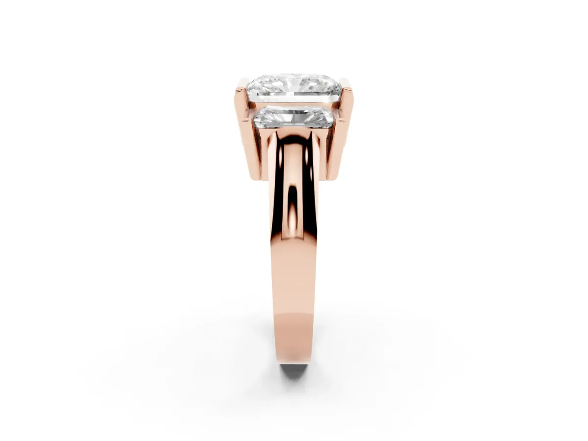 Three Stone Radiant Cut Cut Channel Set Diamond Ring Rose gold