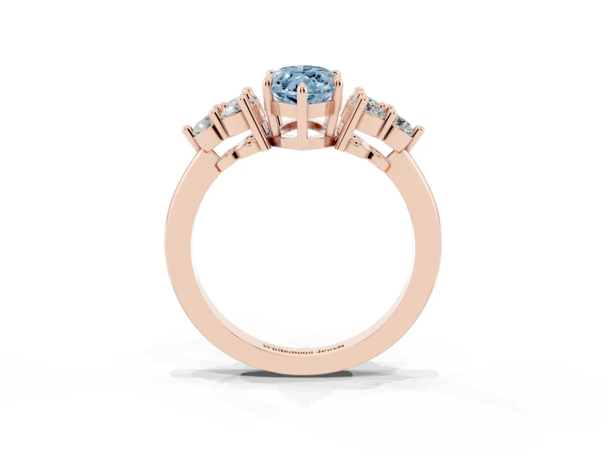 Fancy Blue Marquise Cut Brilliant Diamond Cluster Accent Solitaire Ring with Prong Setting Rose gold