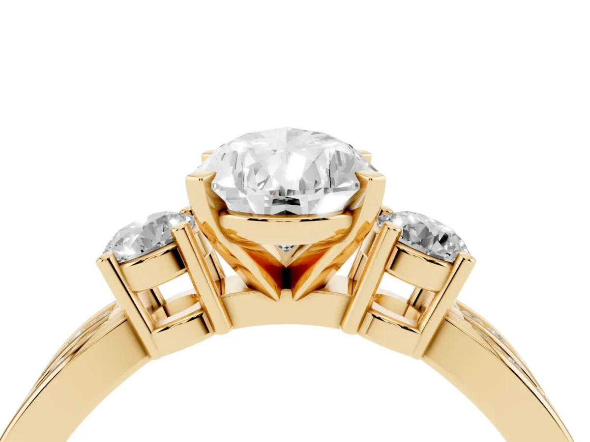 Three-Stone Pear Cut Cut Diamond Twist Band with Prong Setting Yellow gold