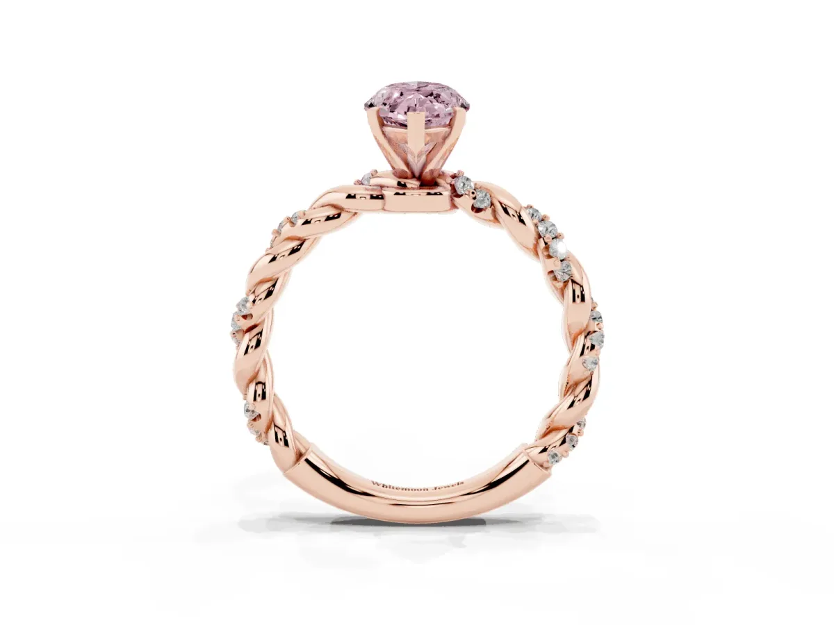 Fancy Pink Marquise Cut Diamond Solitaire Ring with Twisted Band and Pavé Accents Rose gold