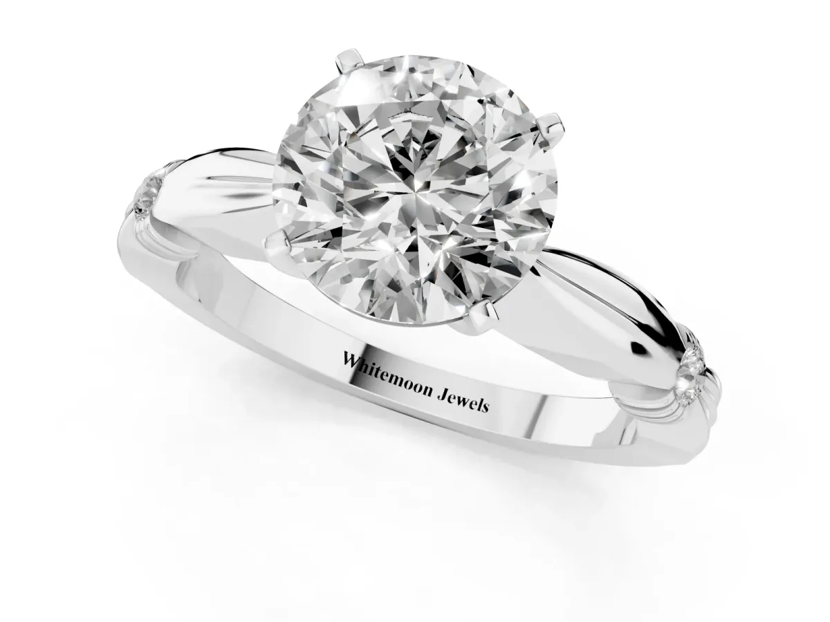 Round Cut Solitaire Diamond Twisted Band with Four-Prong Setting Silver